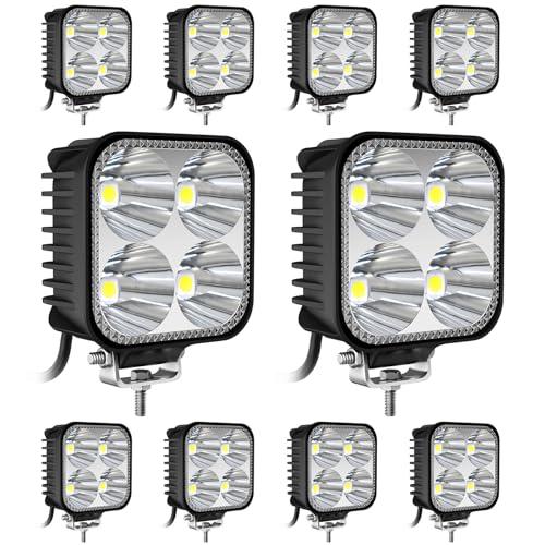 Faro da Lavoro LED 10Pcs 12V 24V 68W Mini fari led 6000K 3500LM impermeabile IP68 -Due modelli Sempre acceso e lampeggiante per escavatori,trattori,trattori, ATV, camion, offroad