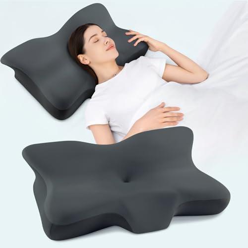 Silkena Cuscino Cervicale per Dormire,Cuscino Memory Foam,Cuscino Traspirante,Adatto a Chi Dorme sul Fianco,Sulla Schiena o Sullo Stomaco,Federa Rimovibile (Grigio Scuro)