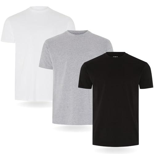 FM London (confezione da 3/5) Maglietta da uomo - T-shirt premium con design leggermente aderente - Maglietta realizzata in cotone 100%, Nero, Grigio, Bianco (3 Pezzi), M