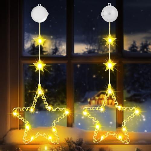 OUILA Decorazioni Natalizie,Luci Natale Finestra,3 Modalità con Timer e Ventosa,Luci Natalizie,Decorazioni per Finestre,Articoli Natalizi,Tende Natalizie per Finestre per Interno Esterni-Bianco Caldo