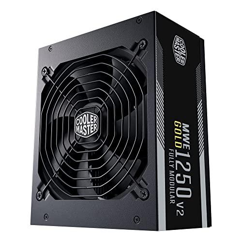 Cooler Master MWE 1250 Gold V2 Alimentatore Full Modular (Spina UE) - Alimentatore 80 PLUS Gold 1250W, Cavi Neri Piatti, Ventola FDB da 140mm, Modalità 0 RPM, Soglia Alta Temperatura -Garanzia 10 Anni