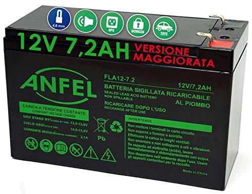ANFEL Batteria al Piombo Ricaricabile 12V 7AH 7,2AH 20hr per allarmi antifurti ups lampade di Emergenza Giocattoli peg perego 7,2Ah 7,5Ah