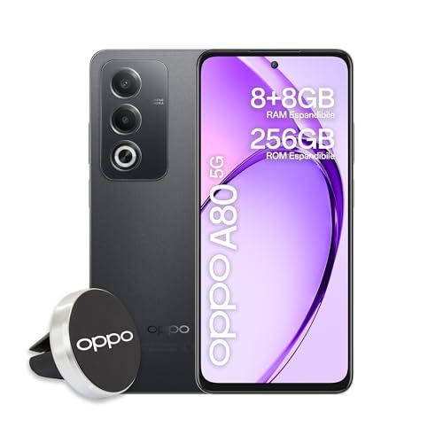 OPPO A80 5G Smartphone, AI Doppia Fotocamera 50+2MP, Selfie 8MP, Display 6.67” 120HZ LCD HD+, 5100mAh, RAM 16GB (8+8) +ROM 256GB (esp1TB), IP54, Supporto Auto [Versione Italia], Starry Black
