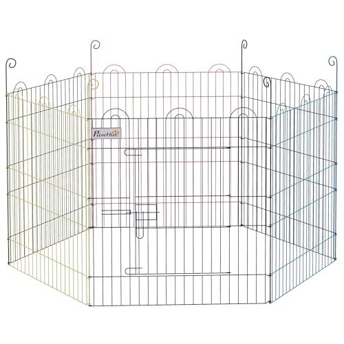 PawHut Cancellino per Cani a 6 Pannelli con Chiusura a Scatto, Cancello per Cani Taglia Media in Metallo, Ø120x60 cm, Multicolore