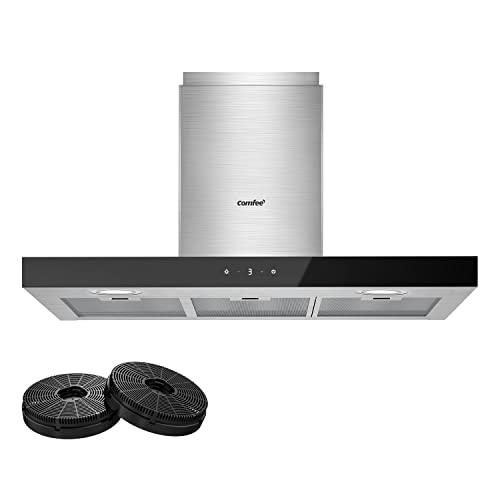 COMFEE' Cappa Aspirante 90 cm Classe A+++ TSHM77SS-90 650m³/h Acciaio Inossidabile Cappa Cucina con LED, Sistema di Ricircolo e Canalizzazione e Filtri a Carbone