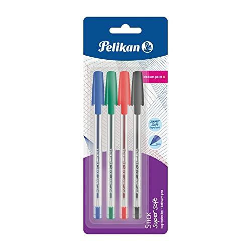 Pelikan - Stick Super Soft - Penna a Sfera - 4 Pezzi - Colori Misti - Per la Scuola e Ufficio - Inchiostro Scorrevole - Made in Germany