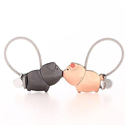 DOJoykey Lovers Portachiavi 1 paio di ciondoli partner maiale con bocca magnetica, dolce regalo per San Valentino, Natale, matrimonio, lega di zinco (nero lucido + oro rosa)