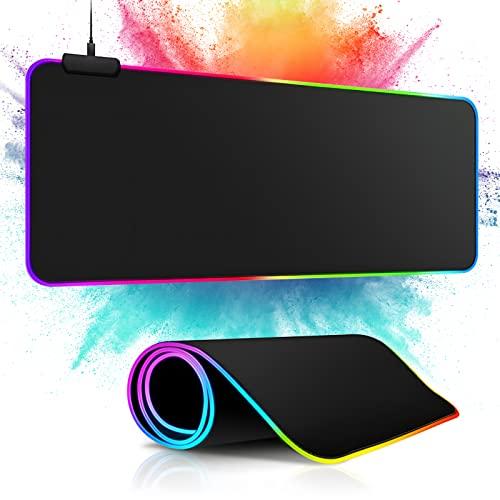 m MU Tappetino Mouse Gaming, RGB Tappetino per il Mouse Gioco XXL Tappeto Mouse per Gamers PC Extra Grande 800 * 300mm, Gaming Mousepad Antiscivolo per Computer e Laptop - 13 Modalità Luce