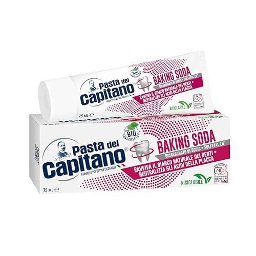 Pasta del Capitano, Dentifricio Baking Soda Bio, Ravviva il Bianco Naturale dei Denti e Neutralizza gli Acidi della Placca Batterica, 100% Made in Italy, Tubetto da 75 ml