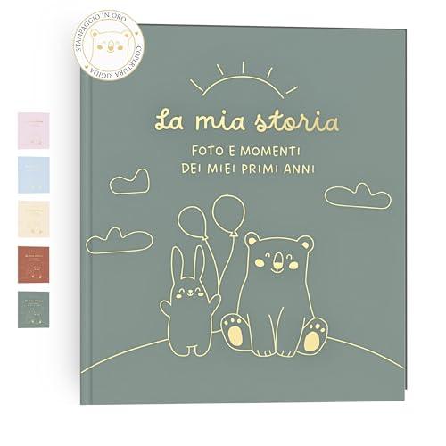 HuBorns - Album Nascita Bambina e Bambino per Incollare Foto e Scritte con +50 Pagine e Adesivi, Album Fotografico Neonato per il Primo Anno fino a 5 Anni, Ideale per Regalo Nascita Bimba e Bimbo