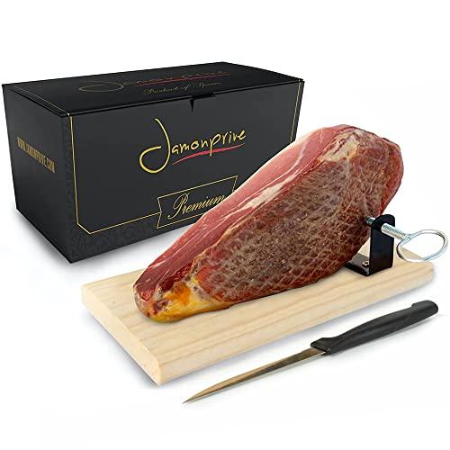 Prosciutto Crudo Serrano Stagionato & Disossato + Porta Prosciutto + Coltello 1 Kg (Mini Prosciutto Spagnolo) - Jamon Serrano
