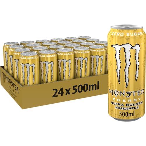 Monster Energy Ultra Gold Pineapple – 24 Lattine da 500 ml, Energy Drink Zero Zuccheri e Poche Calorie, Bevanda Energetica dal Gusto di Ananas Dorato Maturo