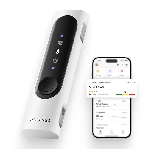 WITHINGS BeamO – Termometro Digitale Intelligente Senza Contatto, MultiScan 4-in-1, Monitor ECG, Pulsossimetro, Stetoscopio Digitale, Per Bambini e Adulti, Multiutente, Cura Familiare