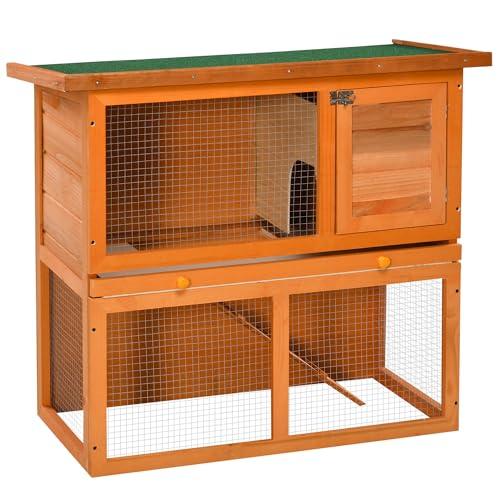 PawHut Gabbia per Conigli Conigliera da Esterno in Legno di Abete 90 x 45 x 80cm