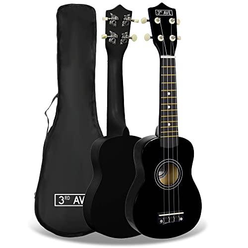3rd Avenue Ukulele soprano beginner 3rd Avenue da 21 pollici – Nero – Custodia Ukulele GRATUITA