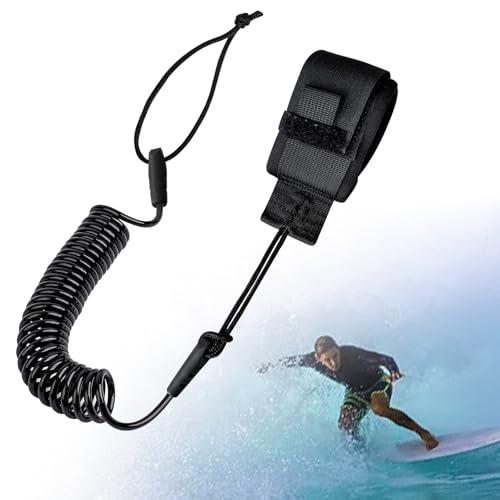 NHTJTHE Guinzaglio Tavola da Surf Safety Line,Guinzaglio da Surf,Spirale Molla Gamba Piede Corda,SUP Guinzaglio TPU Regolabile e Comodo, Nero