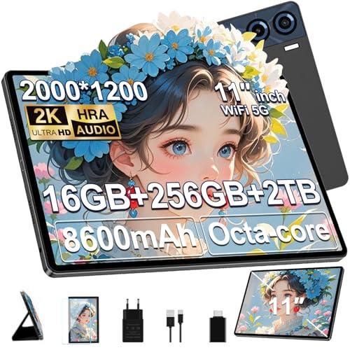 GOODTEL Android tablet da 11 pollici con 16 GB di RAM + 256 di GB ROM (2TB TF) |Octa Core| 5G + 2,4G WiFi|8600 mAh|13MP + 5MP, Display 2K 2000 * 1200, Bluetooth 5.0,con copertura protettiva(Grigio)