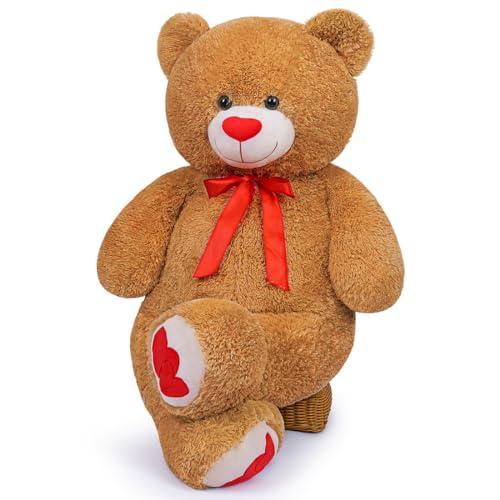 Sausudols Orso di Peluche Giant Teddy XL Orsacchiotto Grande 110 cm Peluche Orsetto con naso a forma di cuore Regalo per Compleanno Natale e San Valentino Marrone scuro