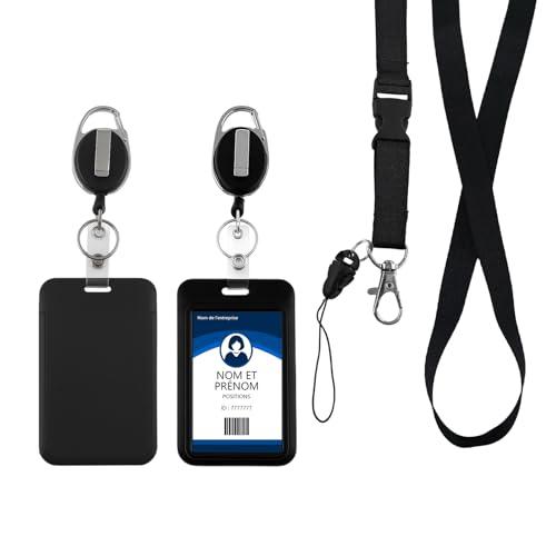 Zeeorymn Porta badge con cordino,Porta badge identificativo con cordino staccabile per,per carte d'identità,uffici, scuole, pass per (Nero)