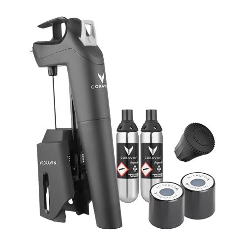 Coravin Timeless Three+ Sistema di Conservazione del Vino| Protegge Il Vino dall'Ossidazione per Oltre 2 Anni | incl. 2 Capsule di Gas Argon, Nero