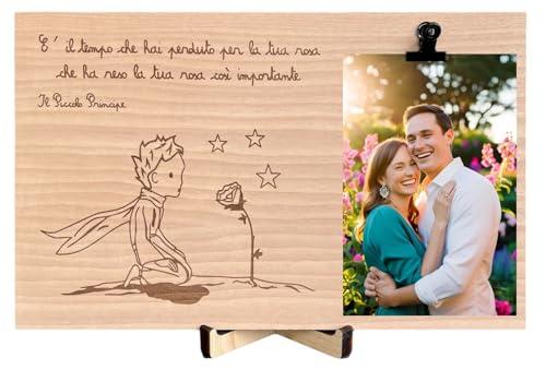 Generico Portafoto Il Piccolo Principe in legno, Cornice da tavolo, Idea regalo Uomo Donna, Quadretto con molletta, Dedica per Fidanzata, Decorazione per interni, gadget