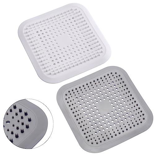 Alyvisun 2Pcs Silicone Raccogli Capelli Doccia con Ventosa, Filtro per Capelli Protezione Scarico, Universale Filtro di Scarico Anti Capelli per Cucina, Bagno (Bianco + Grigio)