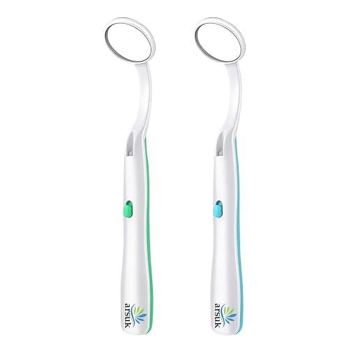ARSUK LED Specchio dentale con luce antiappannamento, specchio a per dentista di ispezione dei denti, cura orale della bocca, 5,90 pollici (15 cm) blu e verde Confezione da 2