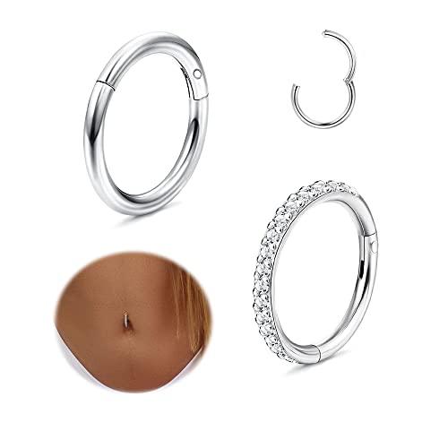 Diamday 2 Pezzi 14G Piercing Ombelico Acciaio Chirurgico per Donna Ombelico Piercing Pendenti Anello Farfalla Cuore Stella Trago Piercing Argento Corpo Piercing Gioielli-A