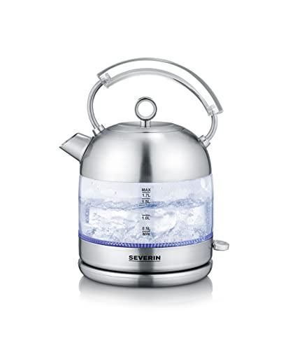 SEVERIN Bollitore in vetro retrò, 2.400 W, 1.7 l, combinazione di vetro e acciaio inox, WK 3459