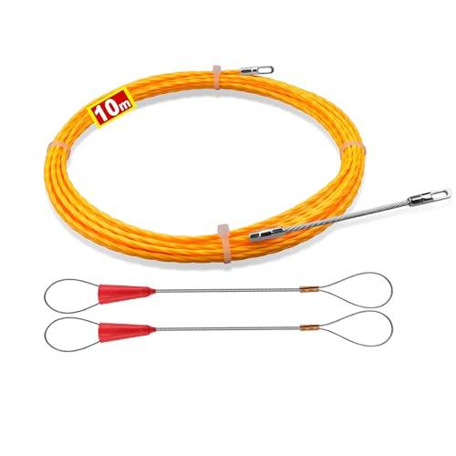 Sonda Passacavi 10m,Sonda Passacavi Professionale,Sonda Elettricista 3mm,Sonda Tiracavi con 2 Molla di Guida,Sonda Tiracavi Cavo,Estrattore Cavi Per Cavi Elettricista（10m,Φ3 mm）