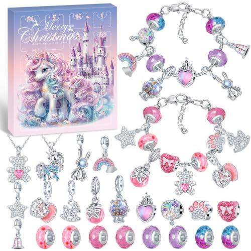 PITMT Calendario Avvento 2025 Bambina Gioielli, Calendario Avvento Braccialetti Kinder Bambini Fai da Te, Calendario dell'avvento Bracciale Collane Regalo Natale Ragazza 5 6 7 8 9 10 11 12 13 14 Anni