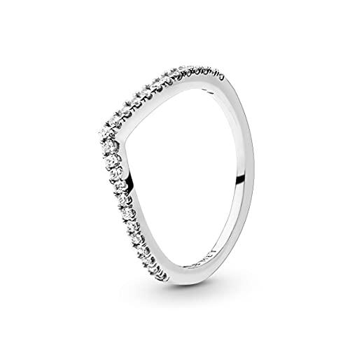 PANDORA Anello Wishbone in argento Sterling brillante con zirconia cubica trasparente, 50
