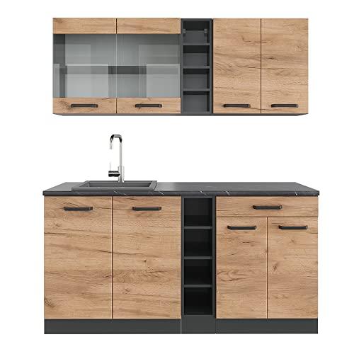 Vicco Cucina completa R-Line, Rovere dorato/antracite, 160 cm