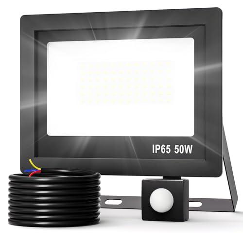 Realky 50W Fari Led da Esterno con Sensore di Movimento, IP65 Impermeabile Faretto Led Esterno 5000LM, 72 LED 6500K Bianca Fredda - Fari Led Interna ed Esterna per Giardino Cortile Garage