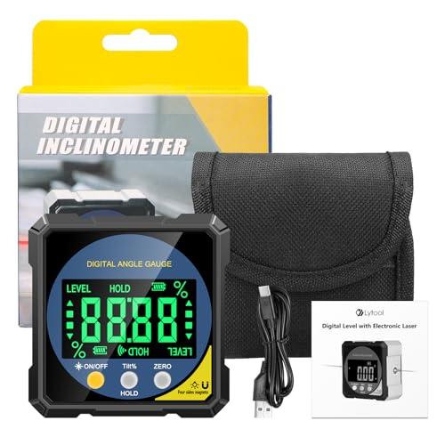 Livella Laser Digitale Lytool con Doppio Fascio & 4 Lati Magnetici, Inclinometro 4x90° Precisione ±0.2° IP54, Schermo LCD Ricarica USB-C 400mAh per Costruzione/Decorazione/Fai da te