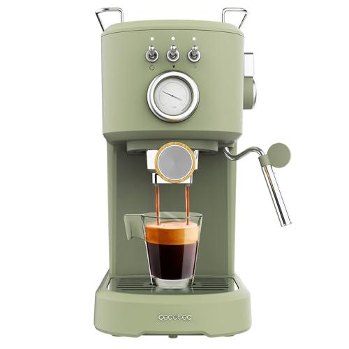 Cecotec Macchina da Caffè Espresso Power Espresso 20 Retro Green. 1100 W, 20 Bar, Sistema Thermoblock, Vaporizzatore Orientabile, Manometro, Braccio Portafiltri con Doppia Uscita e 2 Filtri, 1,25 L