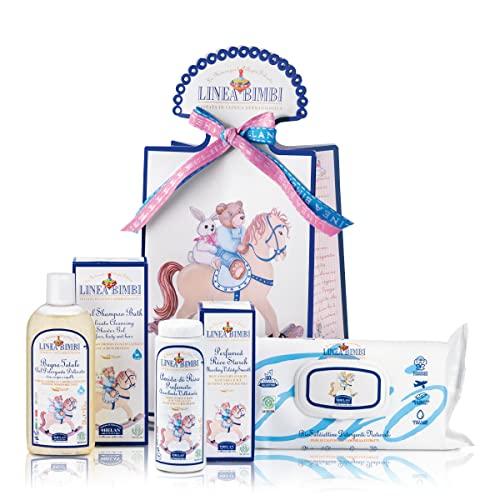 Helan, Linea Bimbi - Set Neonato Trio con Shampoo Bagnoschiuma, Olio di Mandorle Dolci 250ml + Amido di Riso Bagnetto con Aloe Vera 75gr + Salviette 60 Pz