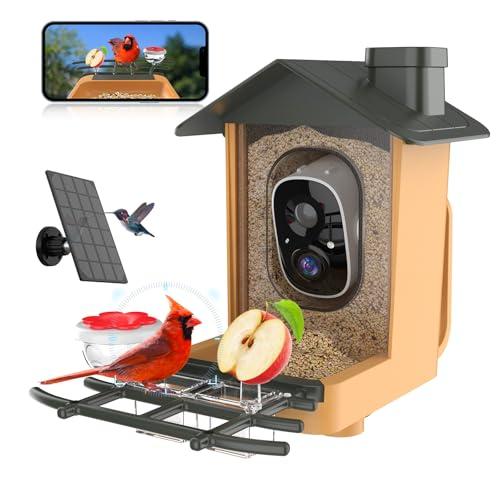 Mangiatoia per Uccelli con Telecamera 2K HD AI Identificazione IP65 Impermeabile Mangiatoia Intelligente per Uccelli Solare Notifiche Istantanee Cattura Automatica di Video