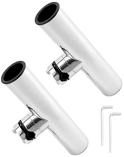 QWORK® 2 Pezzi Portacanne da Pesca - Ruotabili a 360° - Acciaio Inossidabile 304 - Fissaggio su Guide da 19~25 mm - per la Pesca su Barche e Yacht