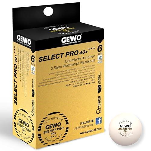 GEWO Select PRO - Palline da ping pong con 3 stelle in plastica 40+ con cucitura, certificate ITTF, 6 palline da ping pong professionali di alta qualità, diametro 40 mm, colore bianco