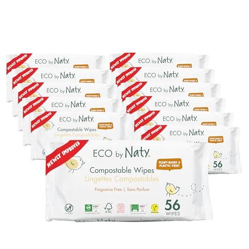 Eco by Naty Salviette per bambini senza profumazione - Salviettine umidificate 100% compostabili e a base vegetale, adatte a bambini e neonati con pelle sensibile (672 unità, 12x56)
