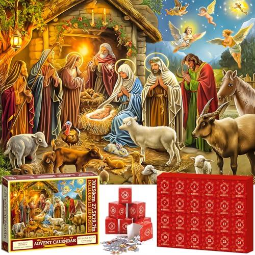 BARAKYEG Calendario Avvento 2025 Natività Puzzle per Donna Uomo Kinder,Nascita di Gesù Calendario di Natale,Jigsaw Puzzle natalizio 24 scatole,puzzle regalo di Natale conto alla rovesci e rovescia