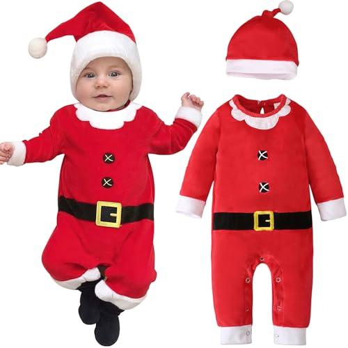 Ninivi Tutina Babbo Natale Neonato, Adorabile Vestito Babbo Natale Neonati, Il Mio Primo Completo di Baby, pagliaccetto Neonato Natales + Cappello Babbos Natales Neonata (3-6 Mesi)