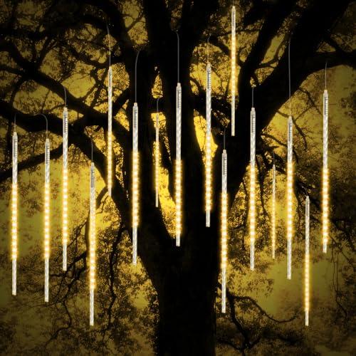 Vikdio Luci di Natale da esterno, Pioggia di Meteoriti Luminosi 10 Tubi a Spirale da 50cm con 540 LEDs, Lunghezza di 3,15m, Luci ghiaccio impermeabili per Decorazioni natalizie all'aperto, BiancaCaldo