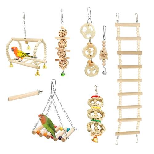 Jortmrd Giocattoli per Pappagalli 8 Pezzi, Altalena, Amaca, Scaletta, Campanelli, Giochi da Masticare Appesi per Gabbia Uccelli, Per Pappagallini, Ara Piccoli e Uccelli di Media Taglia