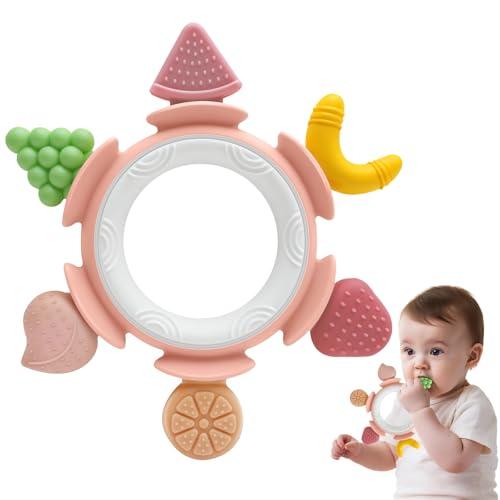 Massaggiagengive Ciuccio per Frutta Neonati Silicone 0 3 6 Mesi, Massaggia Gengive Giochi Neonato Educativo, Dentizione Gioco Sensoriale Bambina bambino 1 Anno Regalo Natale Epifania Compleanno, Rosa