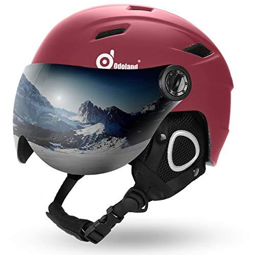 Odoland Casco da Sci Integrale con Visiera, Casco Sportivo per Uomo e Donne, Casco da Snowboard con Maschera UV 400 Proteczione e Antivento, Casco per Sport Invernali
