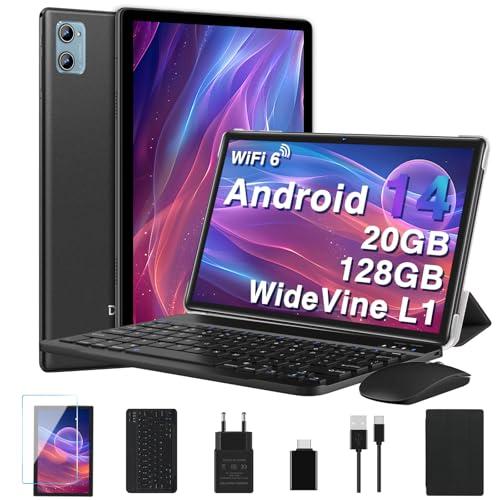 2025 Tablet 10 Pollici Android 14, 20GB RAM+128GB ROM(TF 2TB), Octa Core, 5G+2.4G Wi-Fi 6, Bluetooth 5.0, 6000mAh, 8MP+5MP, Cast, 1280*800, Widevine L1, GMS Tablet PC con Tastiera e Mouse, Nero