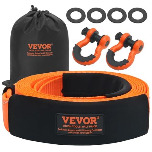 VEVOR Cinghia da Traino Auto Carichi Pesanti, Corda Verricello 76,2 mm x 6.1 m, Resistenza 16329 kg, Tripla Fibbia Rinforzata, Maniche Protettive, Borsa Stoccaggio, Grilli Anello a D, Jeep SUV Camion