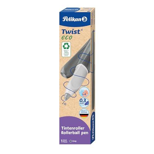 Pelikan Twist ECO, Penna Roller Sferografica Ergonomica, per Destrimani e Mancini, per Scuola e Ufficio, Punta M Indeformabile, 2 Cartucce KM Blu Incluse, Ricaricabile, Plastica Riciclata, Dark Grey
